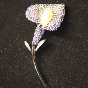KJL Kenneth Lane Purple Crystal & Faux Pearl Calla Lily Flower Pin